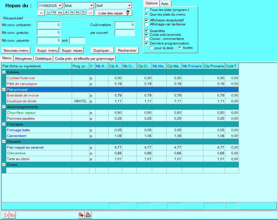 écran Pilotage Restauration